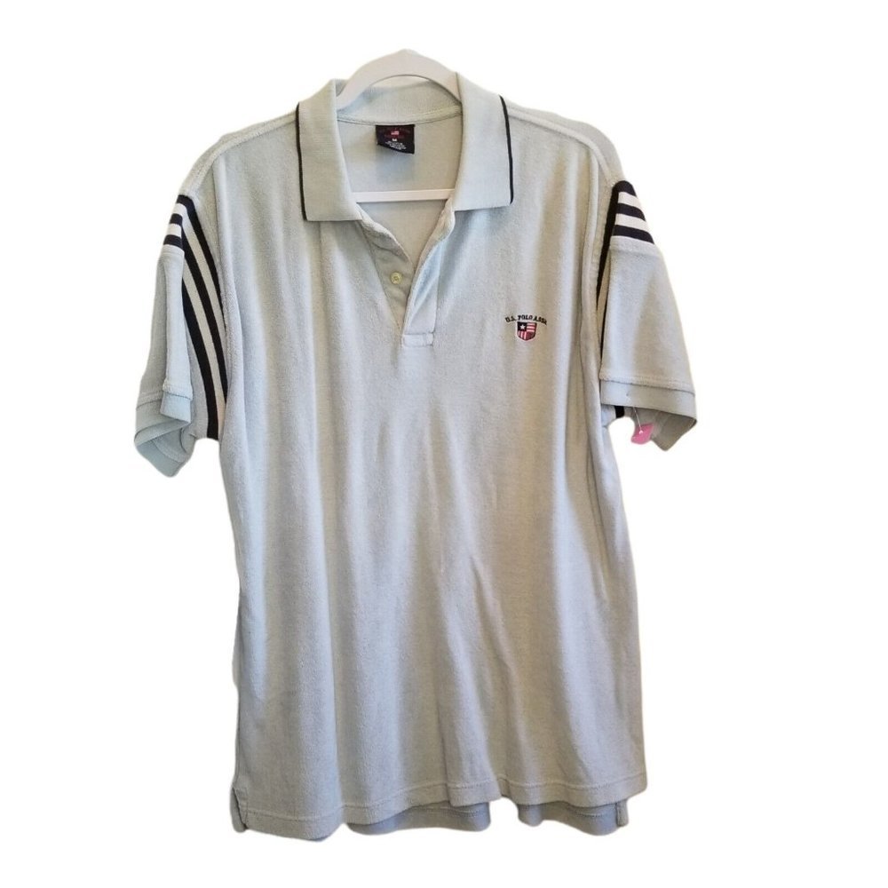 Vintage 90s U.S.‎ Polo Assn. Terrycloth Blue Polo Sz Medium Embroidered Crest